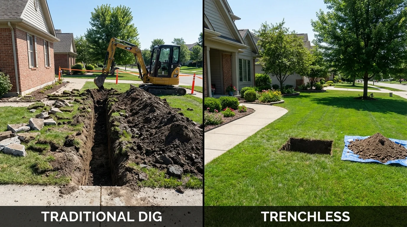 Trenchless sewer repair with minimal yard damage versus traditional excavation in Milbridge, ME